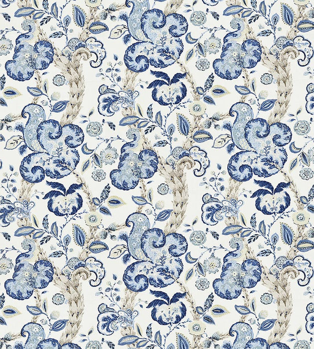 Scalamandre Cumbria Hand Block Print China Blue On Ivory Fabric SC 000316603