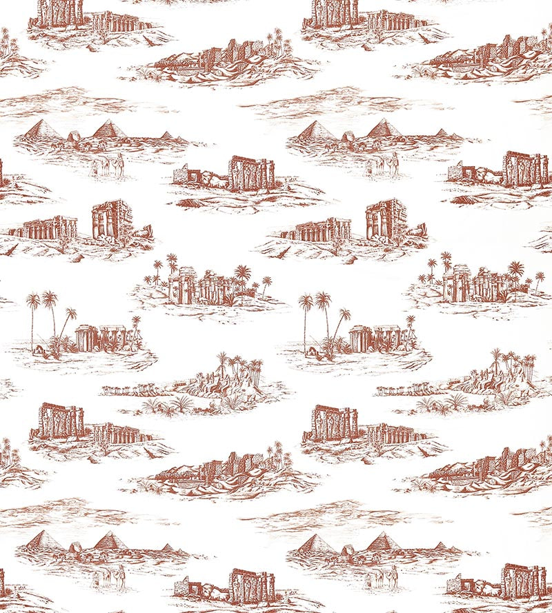 Scalamandre Cairo Toile Red Clay Fabric SC 000316635