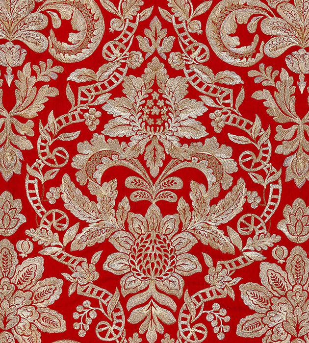 Scalamandre Elizabeth Damask Embroidery Carnelian Fabric SC 000327086