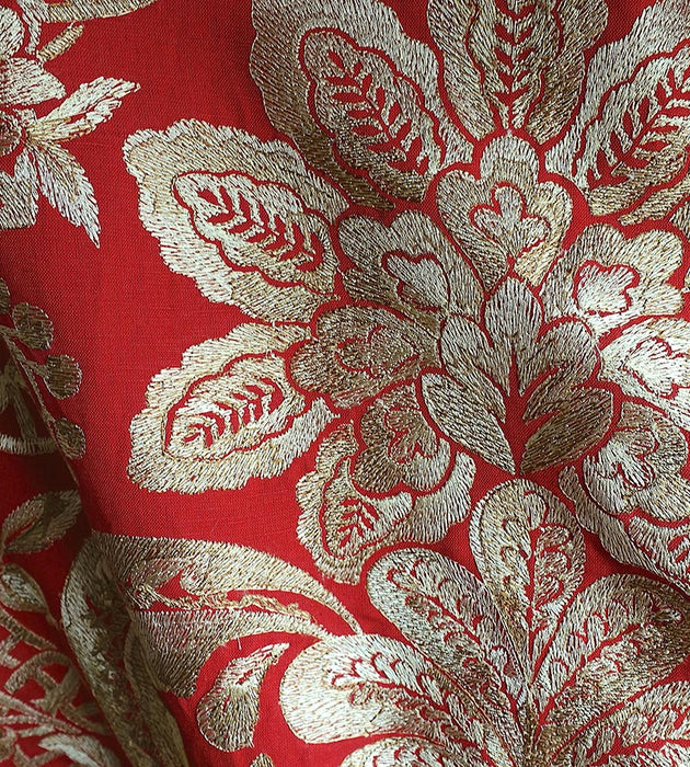 Scalamandre Elizabeth Damask Embroidery Carnelian Fabric SC 000327086