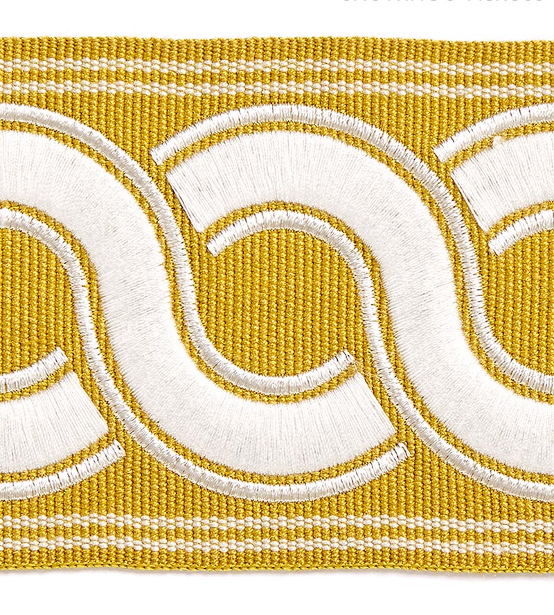 Scalamandre Guilloche Embroidered Tape Brass Trim Sample SC 0003T3283