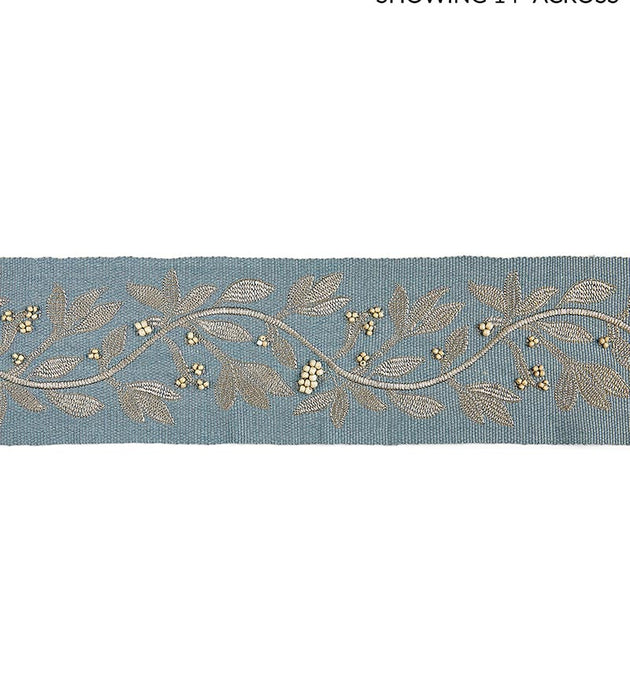 Scalamandre Laurel Embroidered Tape Bluestone Trim Sample SC 0003T3292