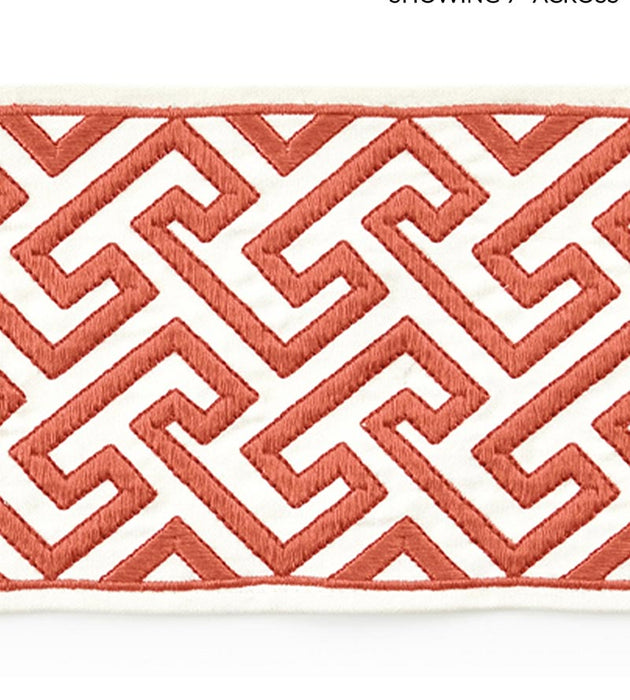 Scalamandre Labyrinth Embroidered Tape Coral Trim Sample SC 0003T3319