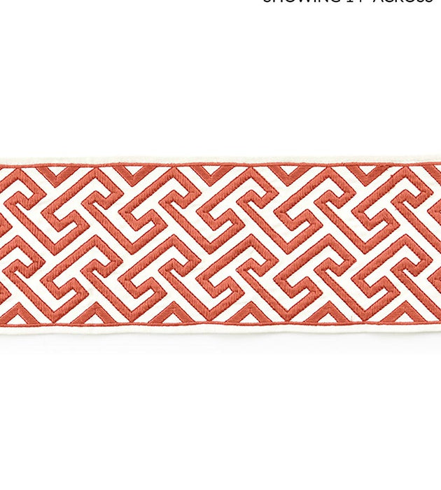 Scalamandre Labyrinth Embroidered Tape Coral Trim Sample SC 0003T3319