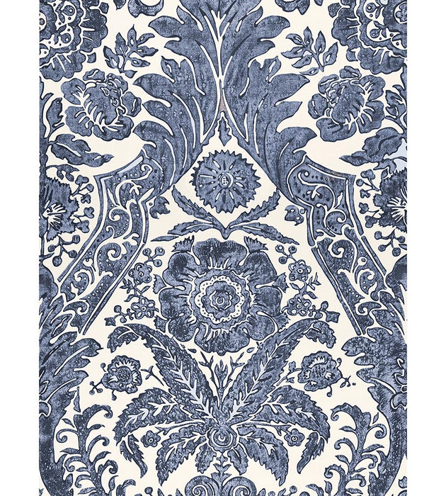 Scalamandre Luciana Damask Print Denim Wallpaper SC 0003WP88354