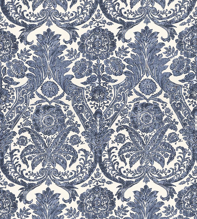 Scalamandre Luciana Damask Print Denim Wallpaper SC 0003WP88354