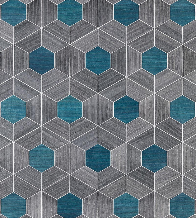 Scalamandre Hive - Wood Ash & Aqua Wallpaper SC 0003WP88467