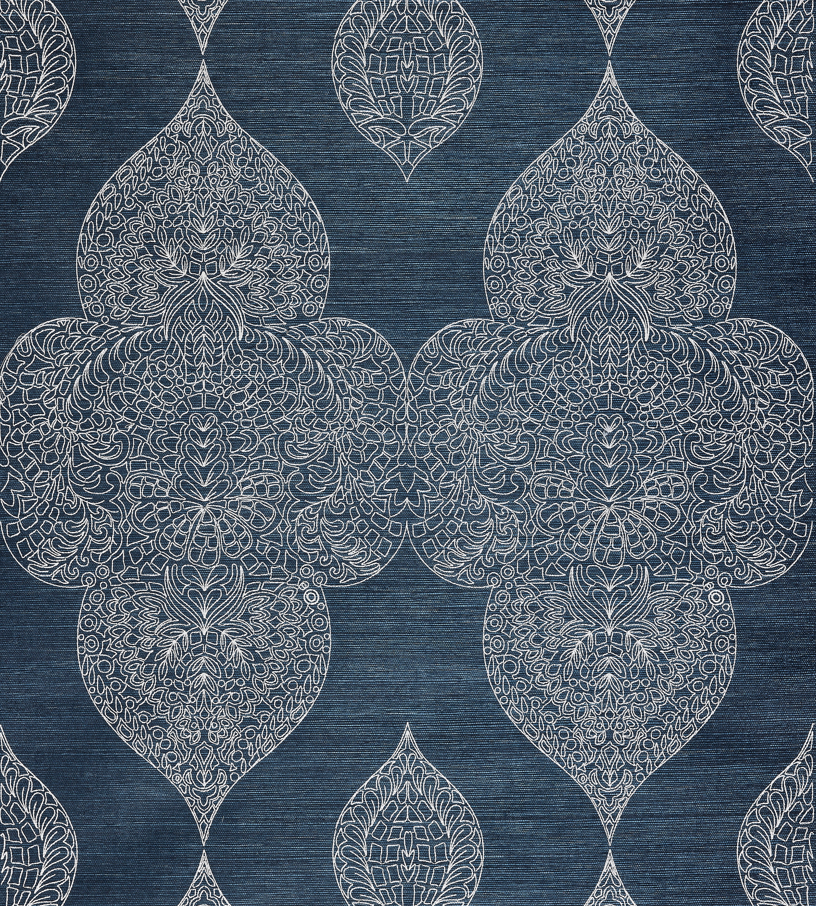 Scalamandre Taj Embroidered Sisal Indigo Wallcovering Sample SC 0003WP88555