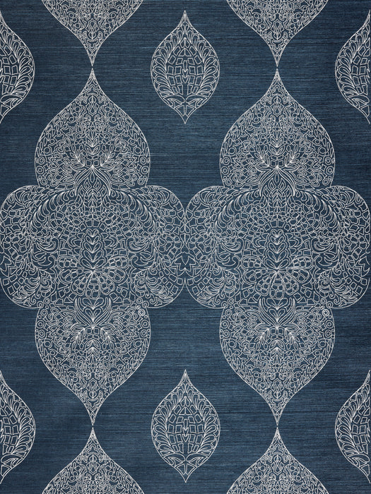 Scalamandre Taj Embroidered Sisal Indigo Wallpaper Sample SC 0003WP88555