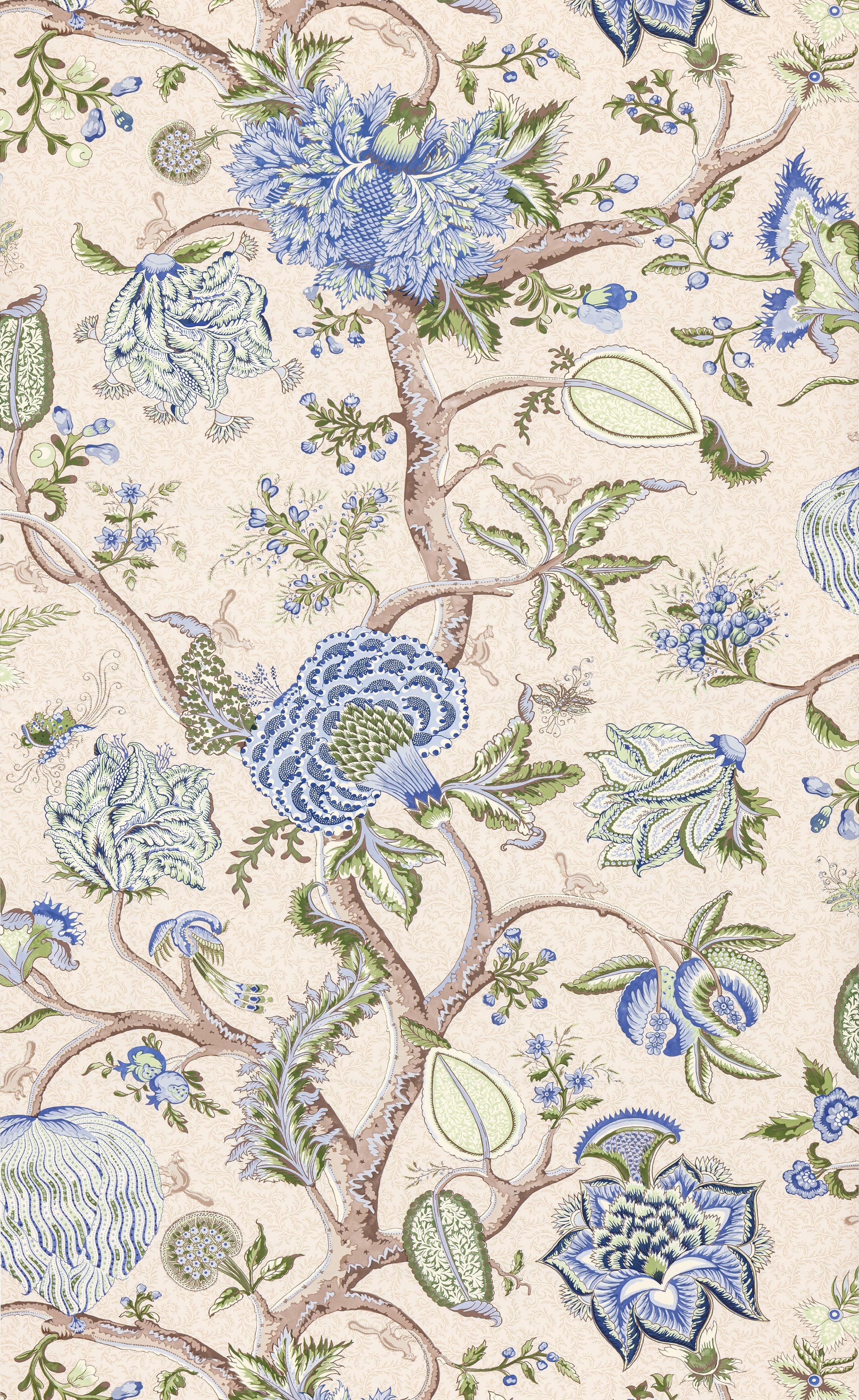 Scalamandre Pondicherry Blue Green On Cream Fern Wallpaper SC 0003WP88585