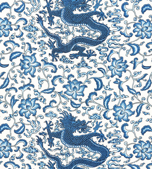 Scalamandre Chi'En Dragon Linen Print Indigo Fabric SC 000416558