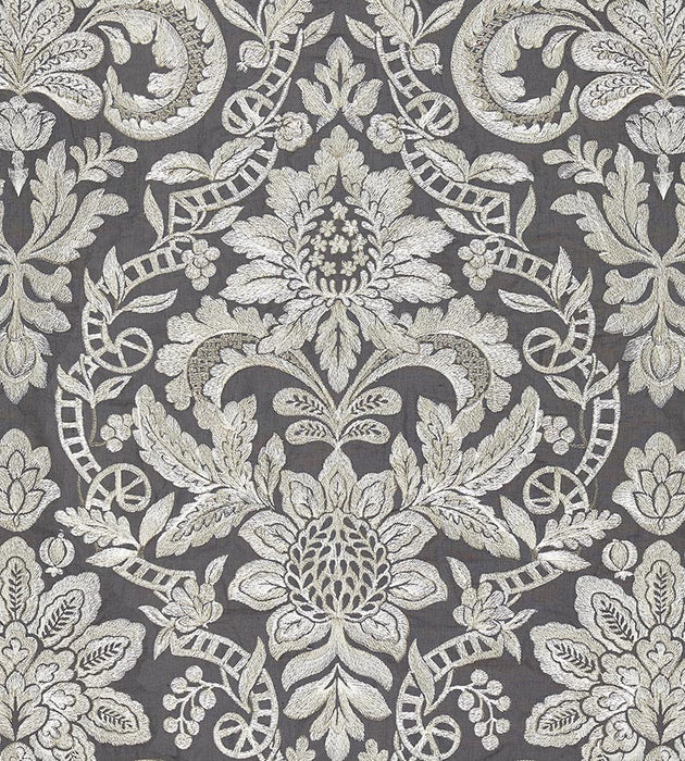 Scalamandre Elizabeth Damask Embroidery Charcoal Fabric SC 000427086