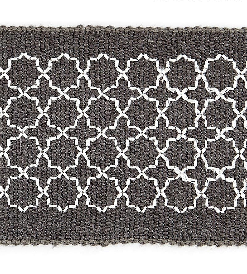 Scalamandre Seville Embroidered Tape Charcoal Trim Sample SC 0004T3289