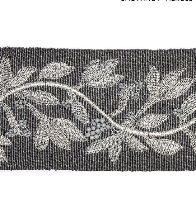 Scalamandre Laurel Embroidered Tape Charcoal Trim Sample SC 0004T3292