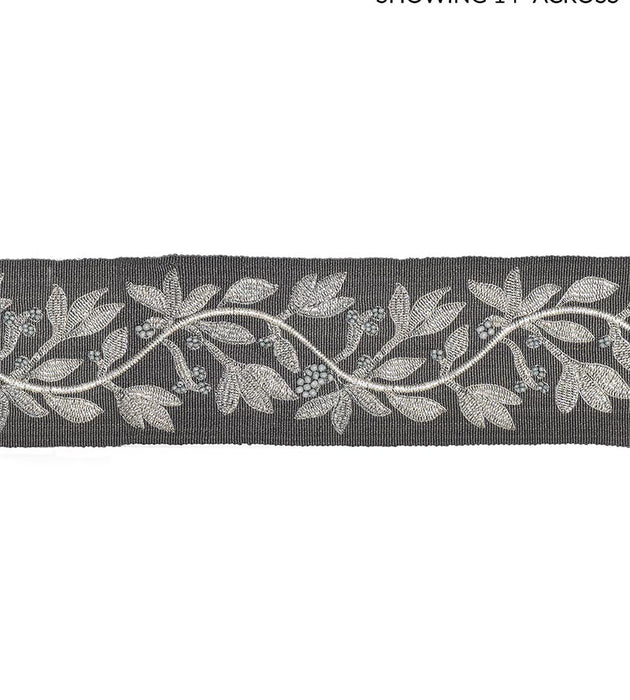 Scalamandre Laurel Embroidered Tape Charcoal Trim Sample SC 0004T3292