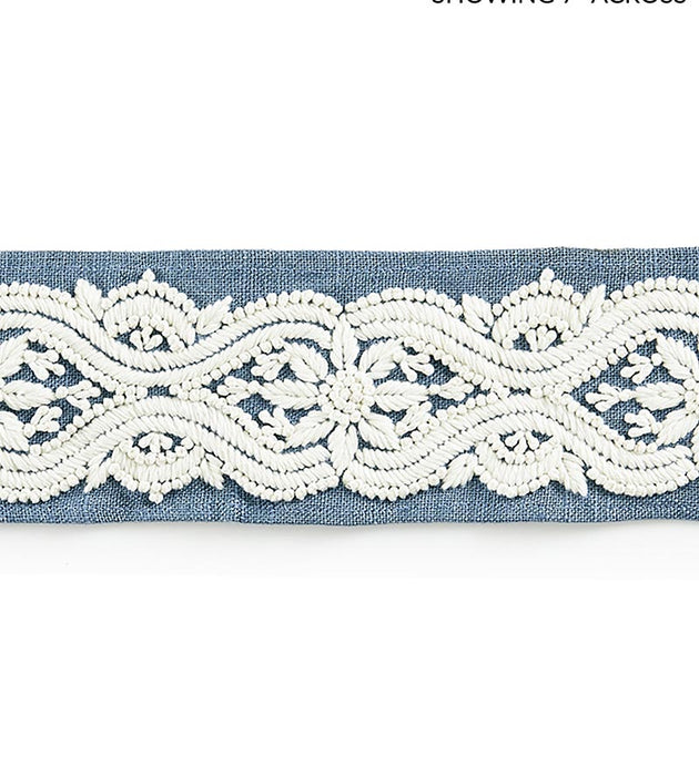 Scalamandre Linnea Embroidered Tape Copenhagen Blue Trim Sample SC 0004T3298