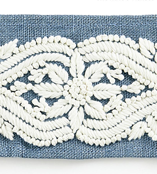 Scalamandre Linnea Embroidered Tape Copenhagen Blue Trim SC 0004T3298