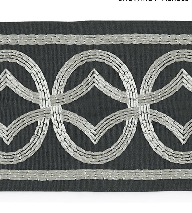 Scalamandre Athena Embroidered Tape Charcoal Trim Sample SC 0004T3305