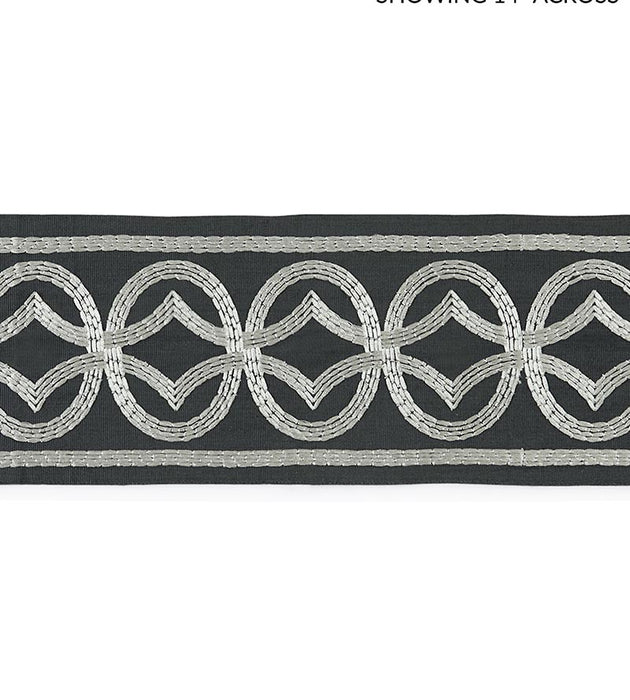 Scalamandre Athena Embroidered Tape Charcoal Trim Sample SC 0004T3305