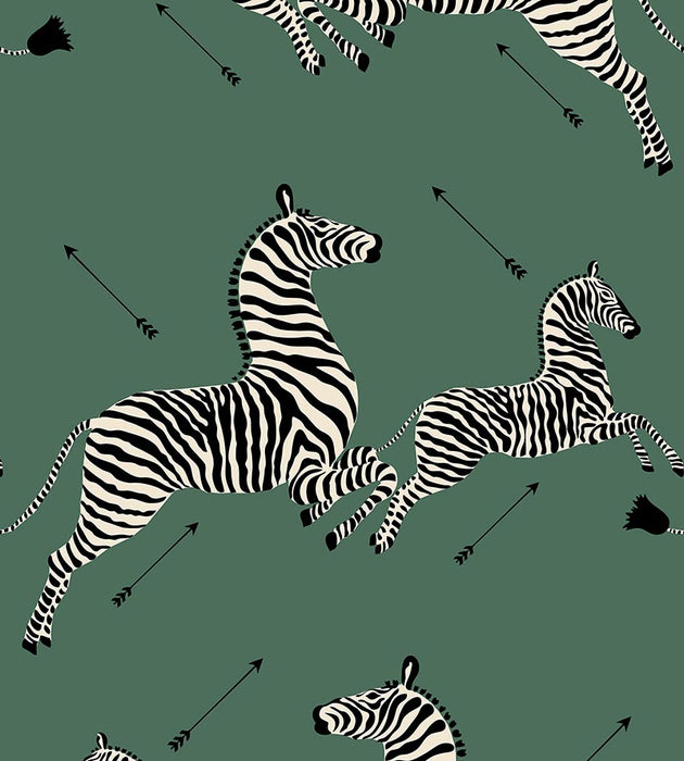 Scalamandre Zebras - Vinyl Serengeti Green Wallpaper Sample SC 0004WP81388MV