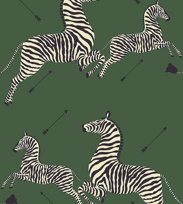 Scalamandre Zebras - Removable Serengeti Green Wallpaper Sample SC 0004WP81388PS