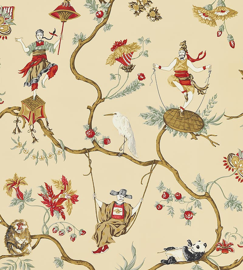 Scalamandre Ming Circus Multi On Tea Wallpaper SC 0004WP81605