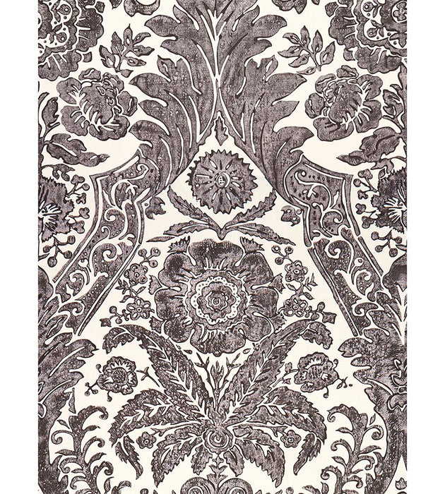 Scalamandre Luciana Damask Print Graphite Wallpaper Sample SC 0004WP88354