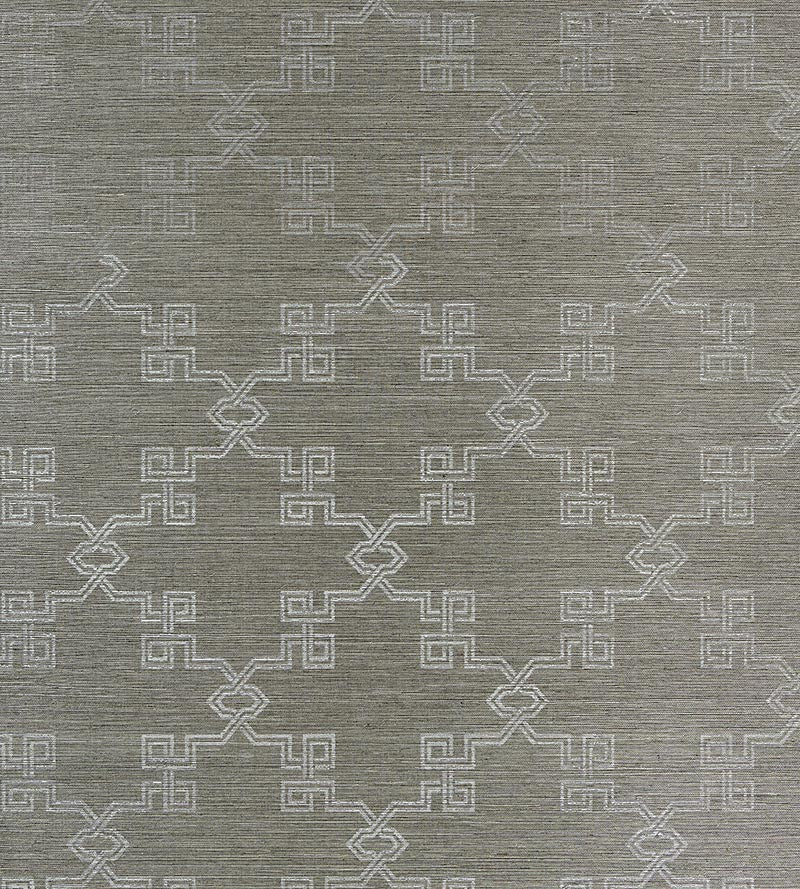 Scalamandre Suzhou Lattice Sisal Silver On Pewter Wallpaper Sample SC 0004WP88374