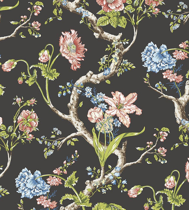 Scalamandre Andrew Jackson Floral Noir Wallpaper Sample SC 0004WP88432