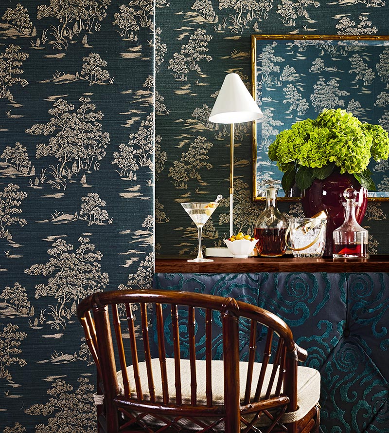 Scalamandre Katsura Embroidered Toile Peacock Wallpaper Sample SC 0004WP88445