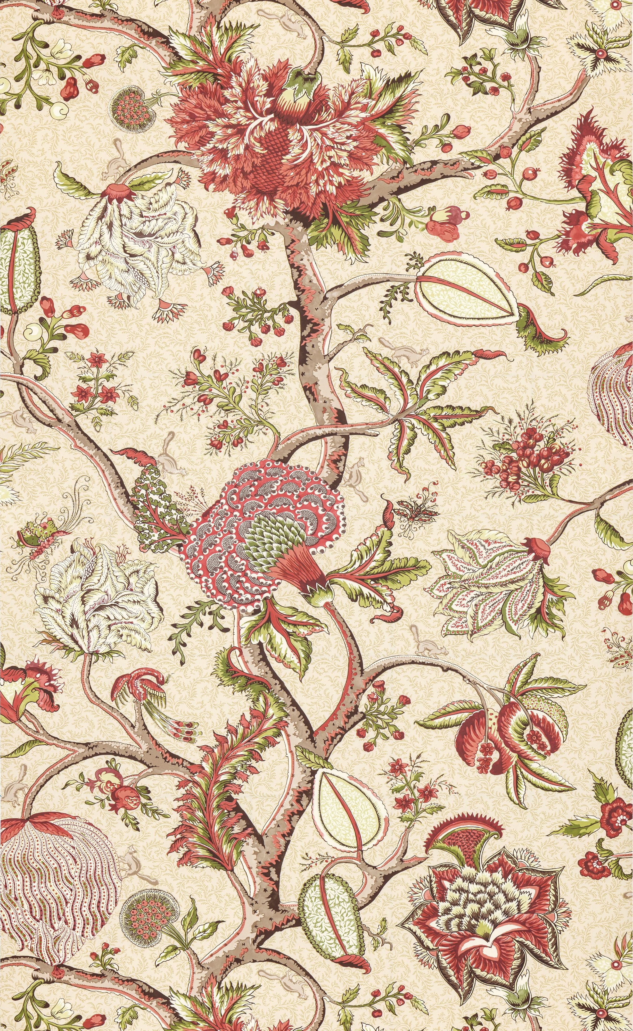 Scalamandre Pondicherry Turkey Red On Lime Fern Wallpaper SC 0004WP88585