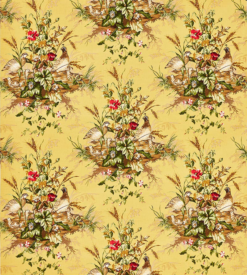 Scalamandre Edwin'S Covey Linen Print Multi On Mustard Fabric SC 000516310