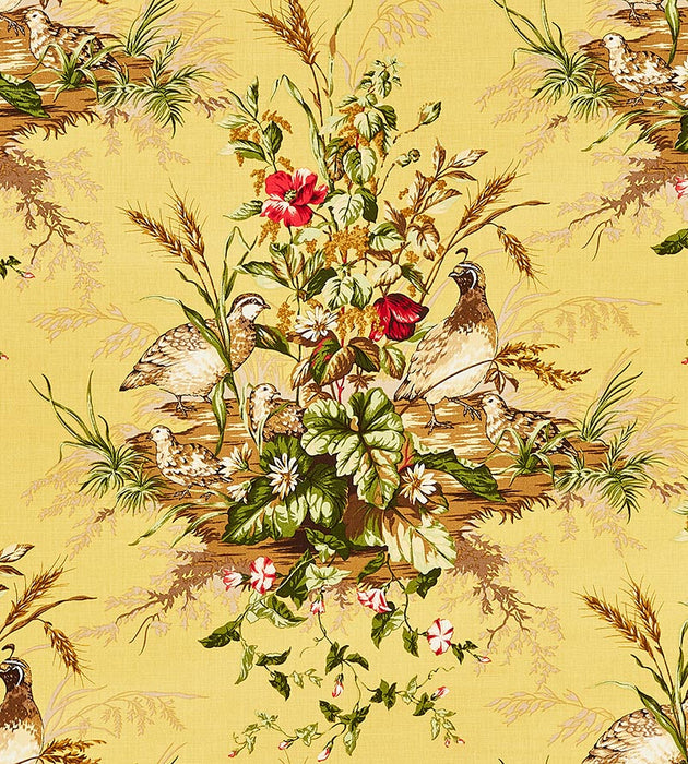 Scalamandre Edwin'S Covey Linen Print Multi On Mustard Fabric SC 000516310