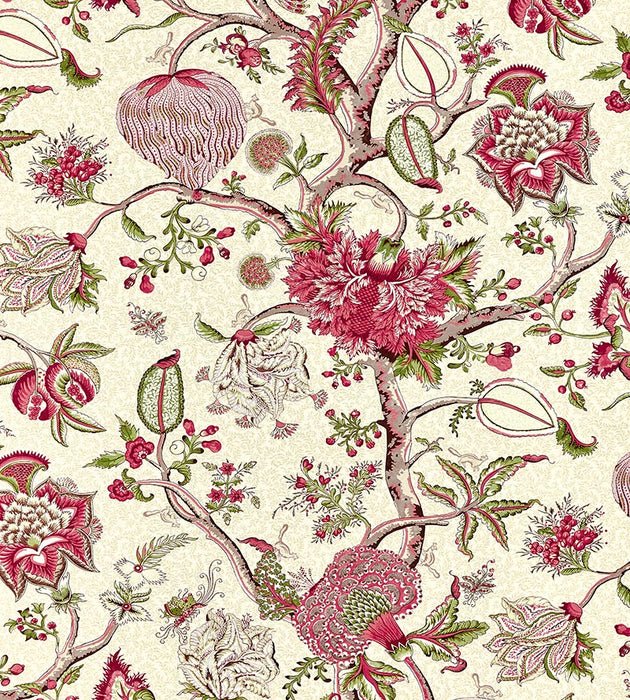 Scalamandre Pondicherry Cotton Print Turkey Red On Lime Fabric SC 000516430