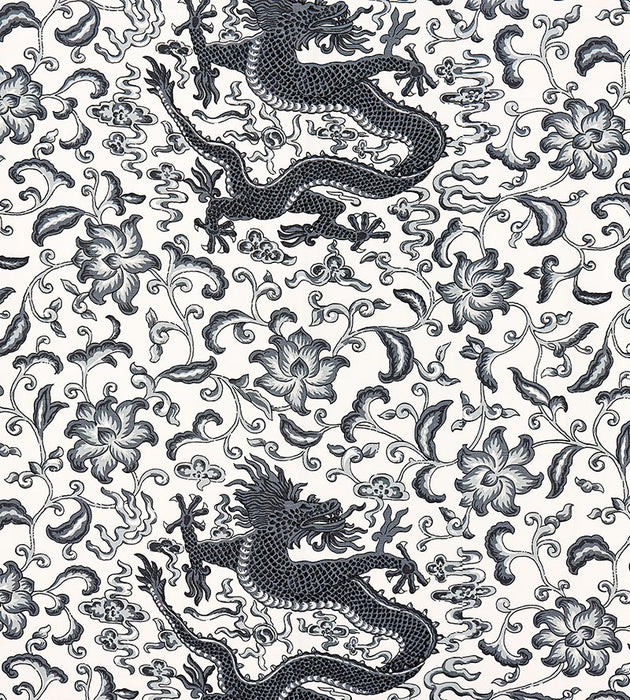 Scalamandre Chi'En Dragon Linen Print Charcoal Fabric SC 000516558