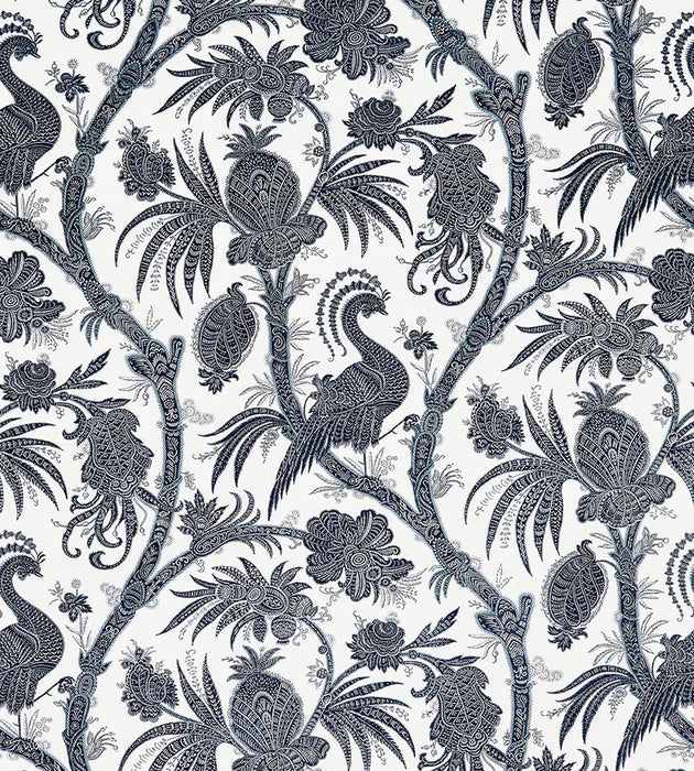 Scalamandre Balinese Peacock Linen Print Indigo Fabric SC 000516575