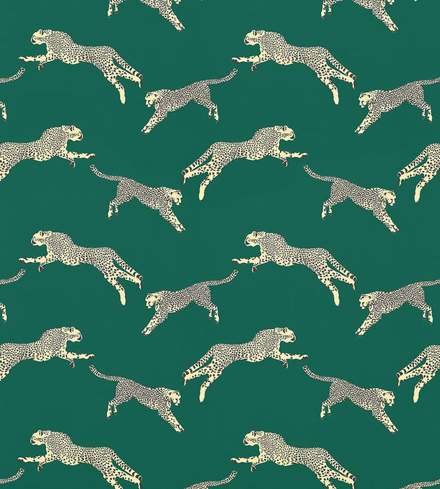 Scalamandre Leaping Cheetah Cotton Print Evergreen Fabric SC 000516634