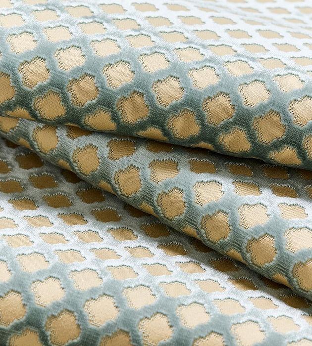 Scalamandre Pomfret Blue On Beige Fabric SC 000526692