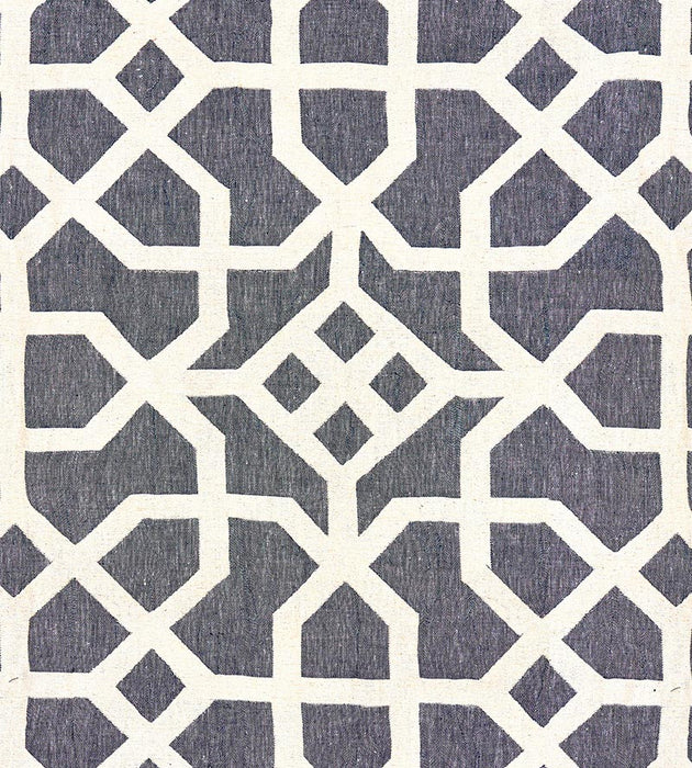 Scalamandre Linen Lattice Indigo & Greige Fabric SC 000527149