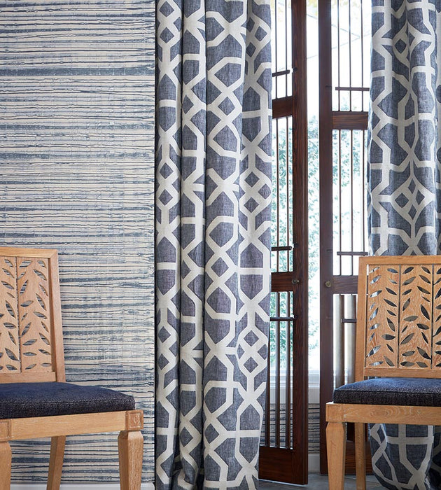 Scalamandre Linen Lattice Indigo & Greige Fabric SC 000527149