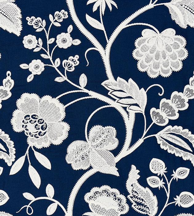 Scalamandre Kensington Embroidery Navy Fabric SC 000527151