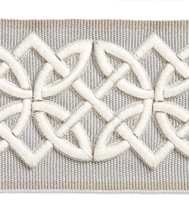 Scalamandre Celtic Embroidered Tape Silver Grey Trim Sample SC 0005T3282