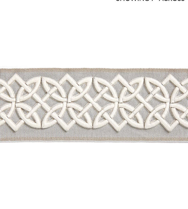 Scalamandre Celtic Embroidered Tape Silver Grey Trim Sample SC 0005T3282