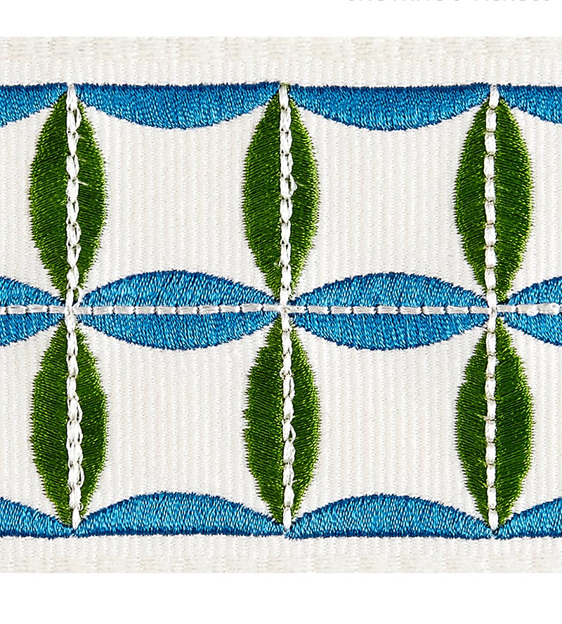 Scalamandre Fiori Embroidered Tape Peacock Trim Sample SC 0005T3288