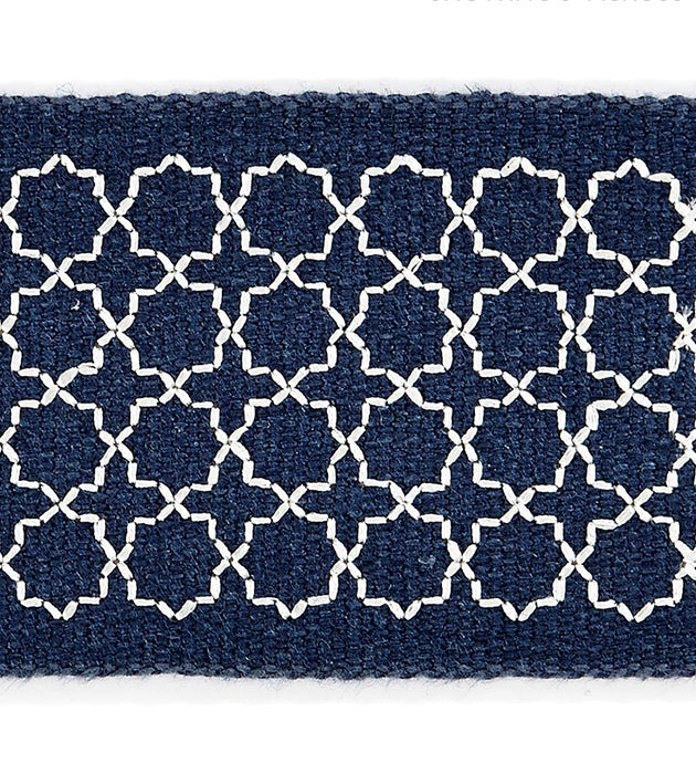 Scalamandre Seville Embroidered Tape Indigo Trim Sample SC 0005T3289