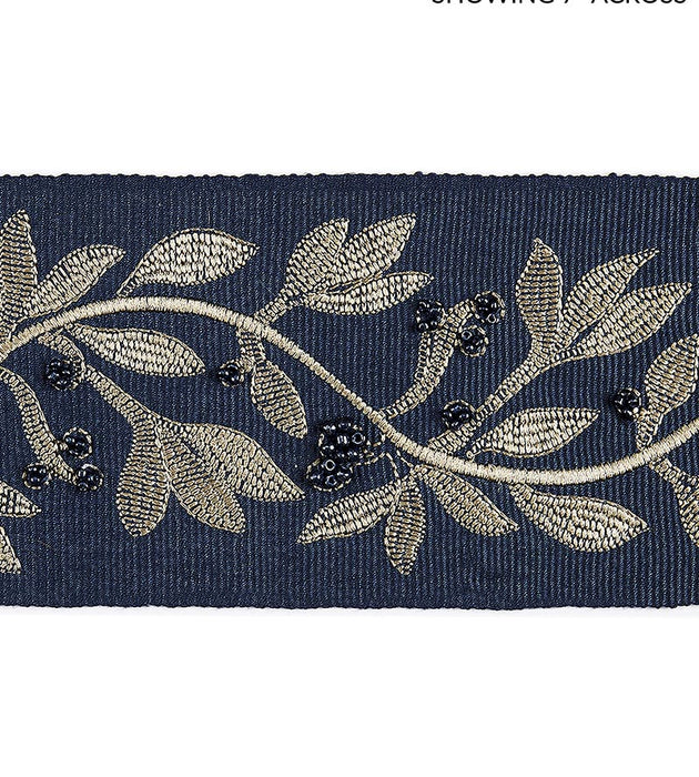 Scalamandre Laurel Embroidered Tape Indigo Trim Sample SC 0005T3292