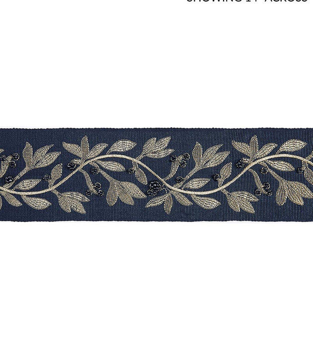 Scalamandre Laurel Embroidered Tape Indigo Trim Sample SC 0005T3292