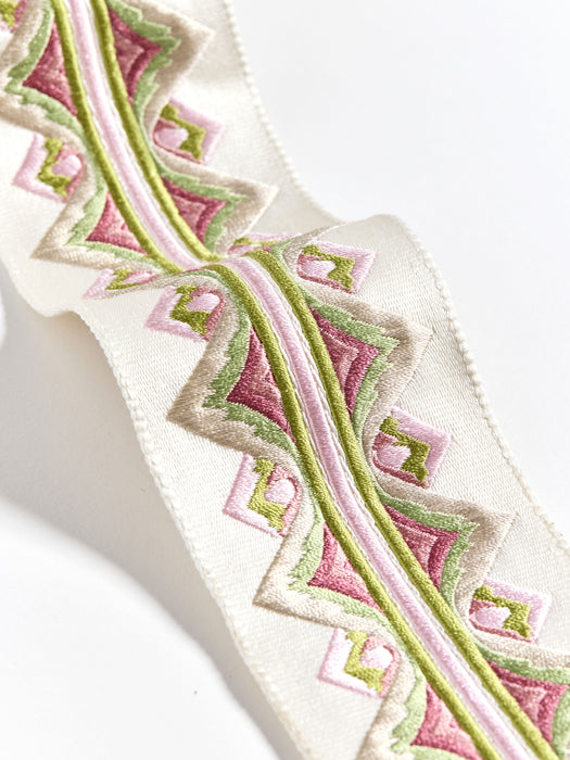 Scalamandre Flamme Embroidered Tape Pink And Green Trim SC 0005T3335