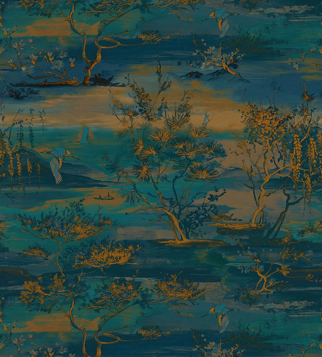 Scalamandre Sagimai Teal Wallpaper Sample SC 0005WP88451