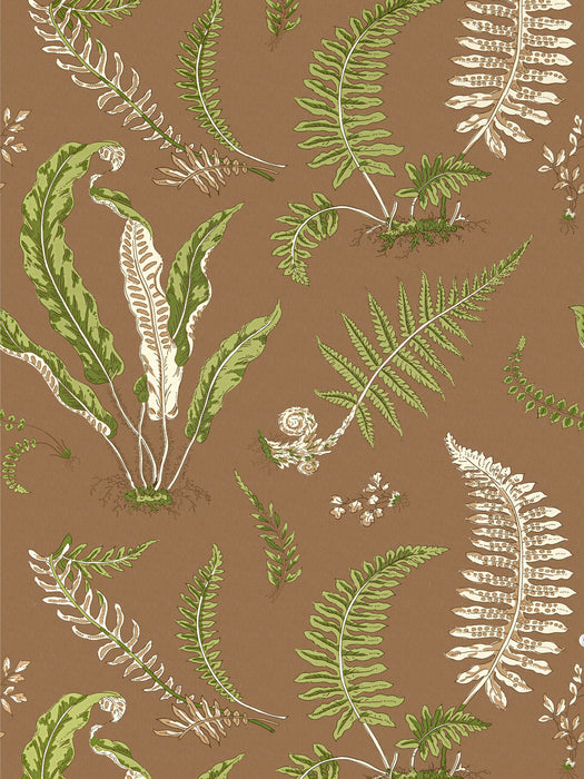 Scalamandre Elsie De Wolfe Greens On Brown Wallpaper Sample SC 0005WP88592D